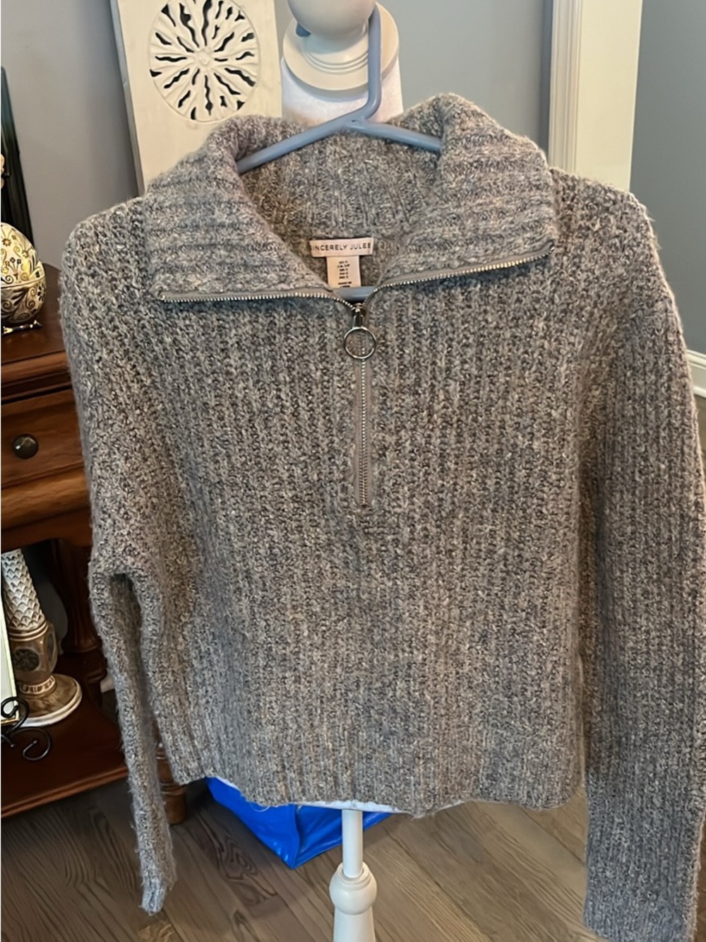 Twenty Gray Ribbed Half-Zip Turtleneck Sweater